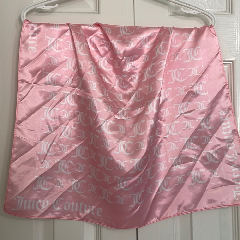 Juicy Couture pink and white satin square scarf
